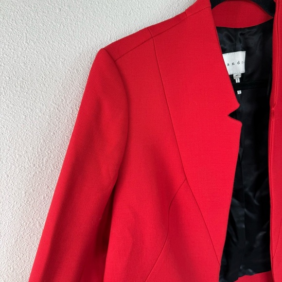 Sandro Red Notched Collar Open Structured Waist Length Boxy Blazer Women Size 8 - Picture 5 of 13